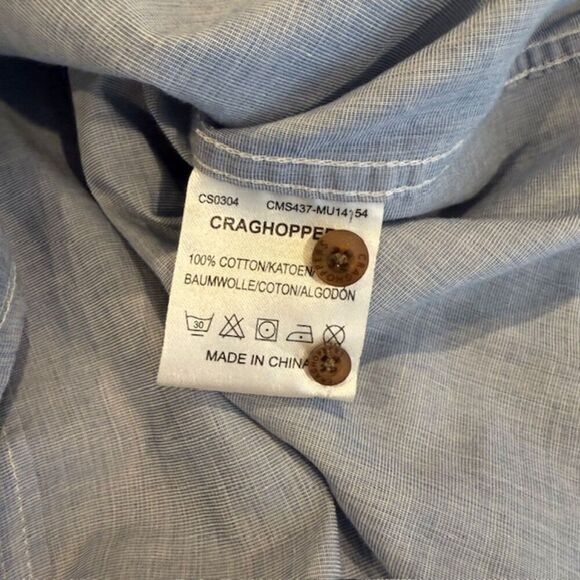Craghoppers Blue Chambray Linen Look Cotton Button Front Shirt Roll Cuff Size XL - Picture 8 of 14